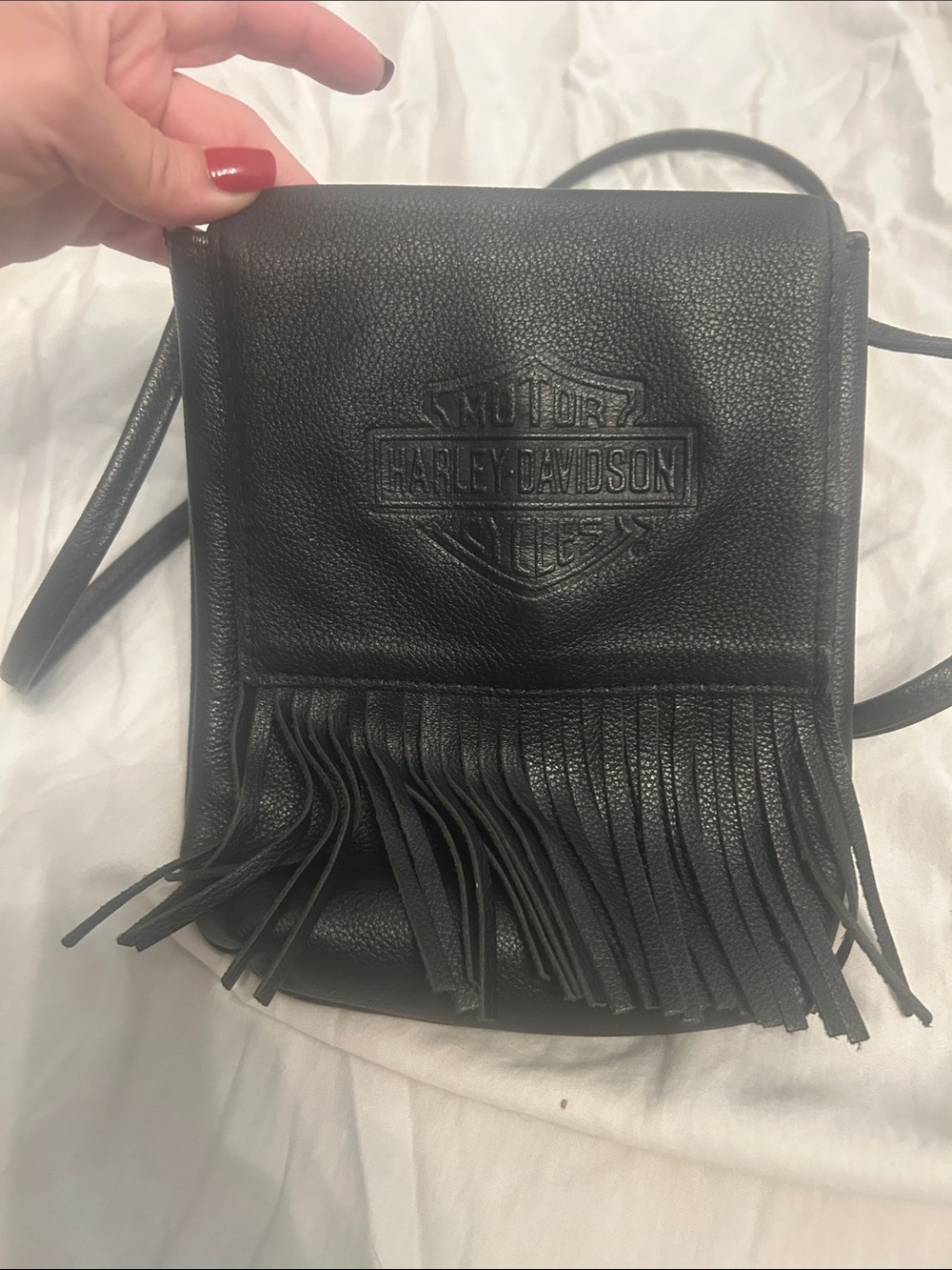 VTG Harley-Davidson Black leather fringe leather bag